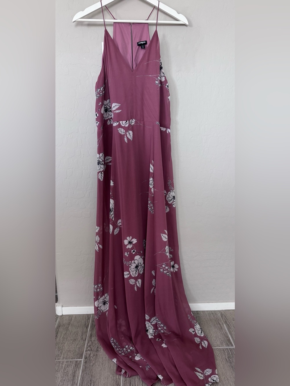 Express Pleated Chiffon Halter Sleeveless Floral Maxi Dress